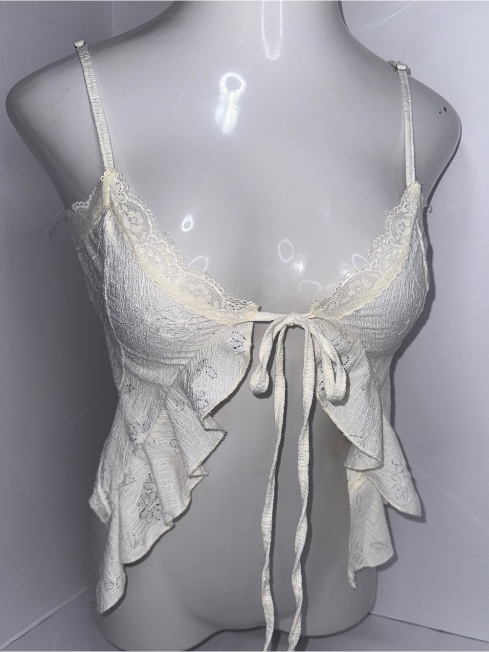 Cider Ivory Lace-Trim Tie-Front Camisole